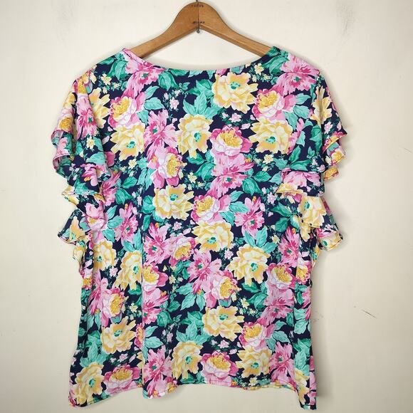 Counterparts Floral Blouse Ruffle Flutter Sleeve Colorful - Picture 7 of 8